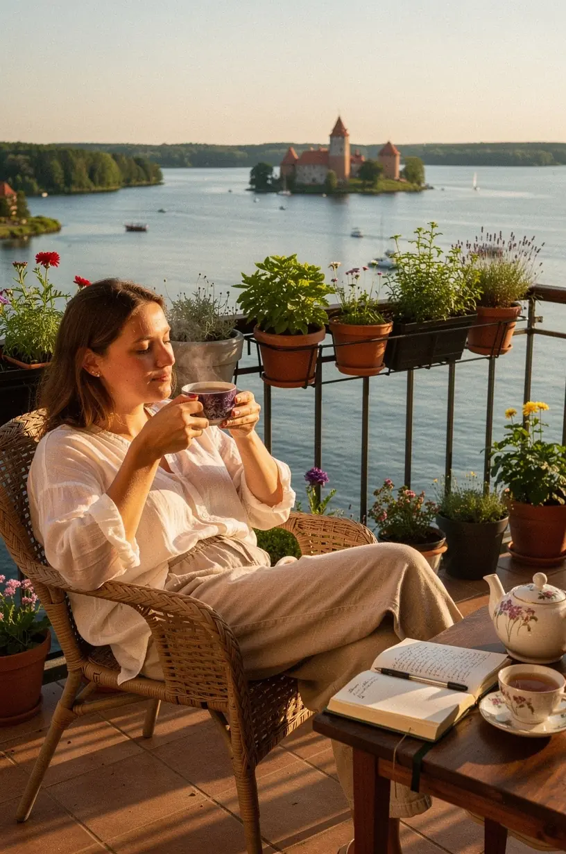 Artimas žolelių arbatos puodelio ir garų išgaravimo vaizdas, pabrėžiantis šilumą ir komfortą.